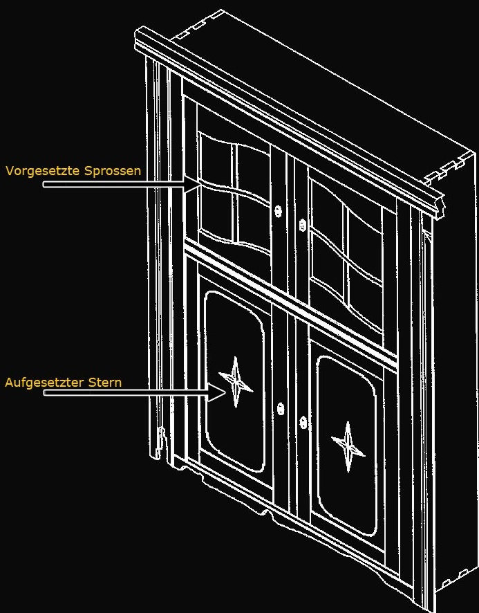 Antiker SChrank mit vorgesetzten Sprossen und aufgesetzten Sternen